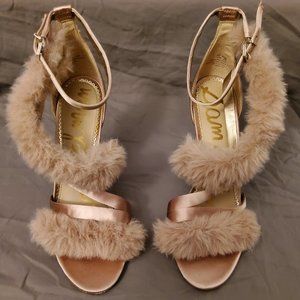 Adelle Faux Fur Ankle Strap High-Heel Sandals Pink